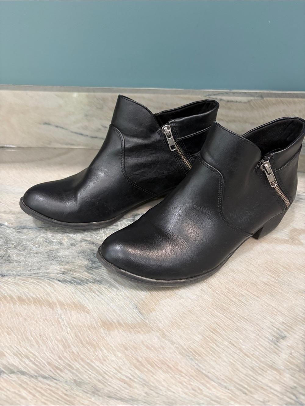 Sleek Black Ankle Booties with Silver Side Zipper